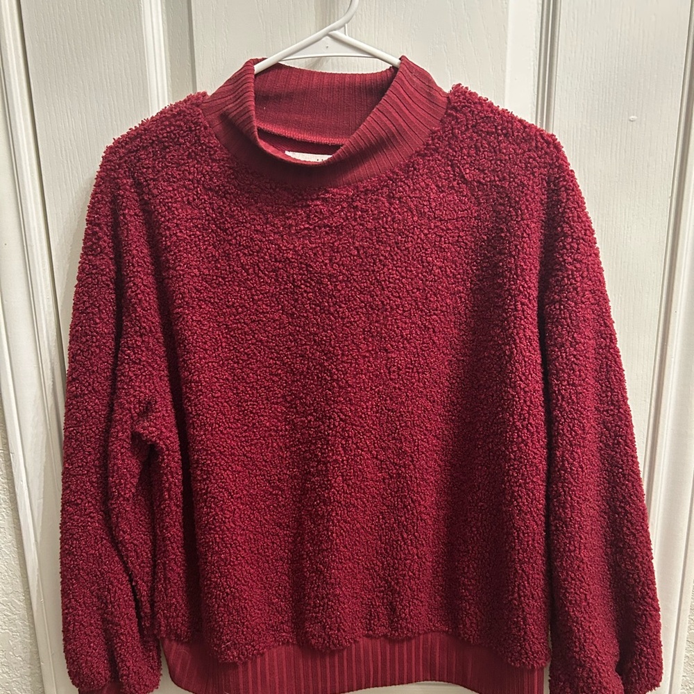 Porridge Cozy Women's Red Sherpa Mock Neck Sweater